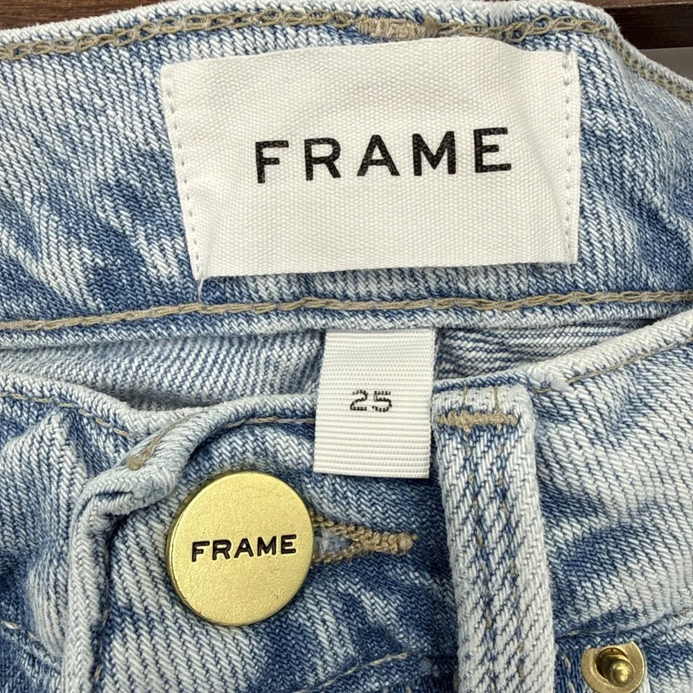Frame Le Brigette High Rise Frayed Light Wash Distressed Denim Shorts Grunge 25